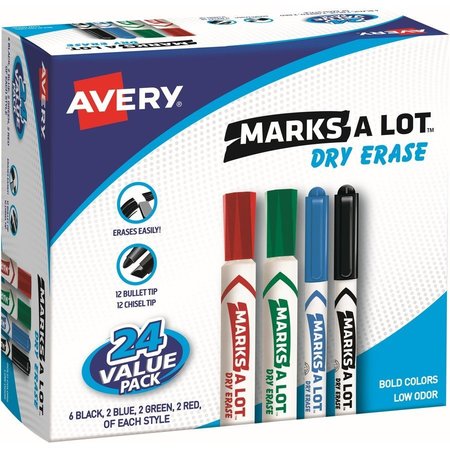 AVERY Dry Erase Markers Combo Pack, Chisel/Bullet Pt, 24/BX, AST PK AVE29870
